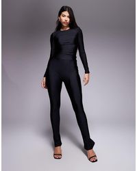 Ruched & Ready - Leggings Negros Ultrabrillantes Con Diseño Moldeador, Costura Delantera Y Abertura Trasera Mix & Match De (Parte De Un Conjunto) - Lyst