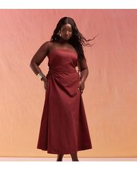 ASOS - Vestido Midi Con Escote Palabra De Honor Y Detalle Entramado En La Cintura De Asos Design Curve-Rojo - Lyst