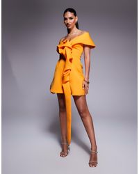 ASOS - Just Off Shoulder Scuba Mini Dress With Manipulated Front Detailing And A-line Skirt - Lyst