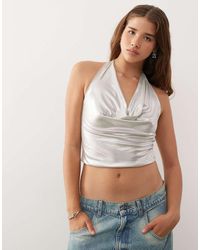 Weekday - Top Drappeggiato Con Scollo Ad Anello Allacciato Al Collo Metallizzato - Lyst