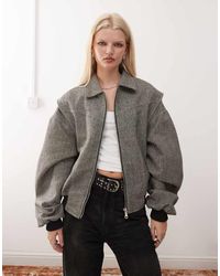 Lioness - Chaqueta Bomber Gris Ceniza Con Pespuntes En Contraste De Tejido Efecto Cuero Vista Exclusiva De - Lyst