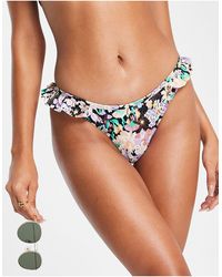 Pieces - Frill Detail Bikini Bottoms Co-ord - Lyst