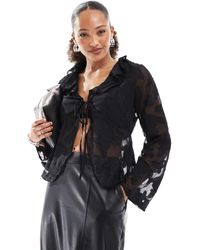 ONLY - Front Tie Sheer Top With Embroidery Details - Lyst