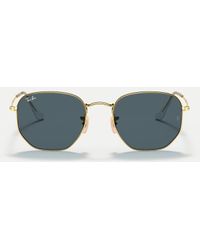 Ray-Ban - Gafas De Sol Doradas Con Montura Hexagonal Irregular Y Lentes Azules Planas De -Dorado - Lyst