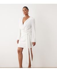 Tfnc Plus - Slinky V Neck Shoulder Pad Drape Detail Mini Dress - Lyst