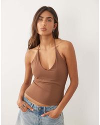 Abercrombie & Fitch - Seamless V-neck Halter Top With Built - Lyst