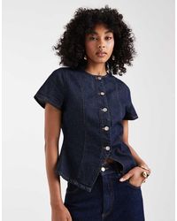 ASOS - Denim Button Up Short Sleeve Top - Lyst