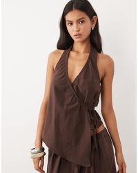 ASOS - Top d'ensemble sans manches en lin mélangé - chocolat - Lyst
