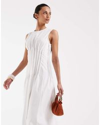 Vero Moda - Poplin Pleated Waist Sleeveless Midi Dress - Lyst