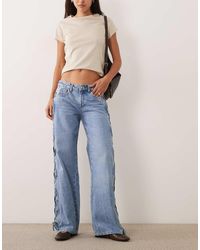Mango - Jeans Met Rechte Pijpen, Strikdetail Opzij, Lichtblauw - Lyst