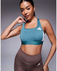 adidas Originals - Adidas Training 3 Stripe Mid Support Sports Bra - Lyst