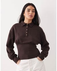 ASOS - Interlock Long Sleeve Cinched Waist Button Front Top - Lyst