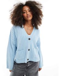 ASOS - Cardigan Taglio Lungo Squadrato Celeste A Coste - Lyst