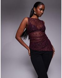 ASOS - Mouwloze Top Met Aangerimpeld Kant En Asymmetrisch Detail - Lyst
