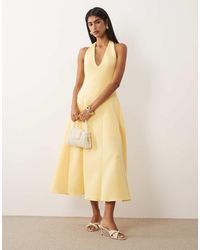 ASOS - Diepuitgesneden Midi-Jurk Van Scuba-Achtige Stof Met Structuur En Volle Rok - Lyst