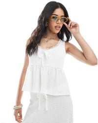 Miss Selfridge - Textured Lace Trim Milkmaid Top - Lyst