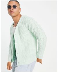 Another Influence V Neck Cable Knit Cardigan - Green