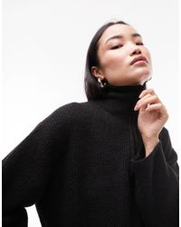 TOPSHOP - Knitted Longline Sweater With Zip Up Funnel - Lyst