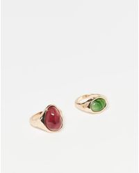ASOS - Set Van 2 Ringen Met Imitatie-Halfedelstenen - Lyst