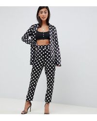 Boohoo Satin Tapered Trousers In Polka Dot - Black