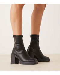ASOS - Wide Fit Edison Square Toe Chunky Heeled Sock Boots - Lyst