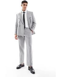 ASOS - Pantalones De Traje Grises De Corte Recto De Tejido Panamá De Mezcla De Lana De - Lyst