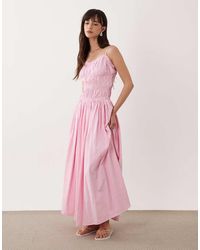 ASOS - Shirred Cotton Poplin Maxi Sundress With Dropped Waist - Lyst
