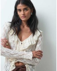 Miss Selfridge - Long Sleeve Lace Top With Ruffles - Lyst