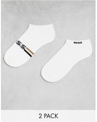BOSS - Confezione da 2 paia di calzini soffici bianchi con logo - Lyst