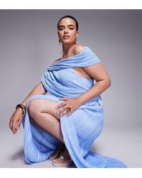 ASOS - Asos Design Curve Plisse Drape Shoulder Maxi Dress With Wrap Skirt - Lyst