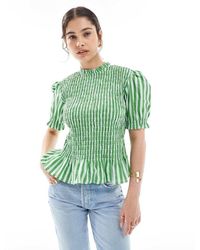 ASOS - High Neck Shirred Detail Short Sleeve Top - Lyst