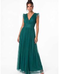 ANAYA - Flutter Sleeve V Neck Tulle Maxi Dress - Lyst