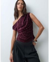 New Look - Sequin Velvet Drape Detail Top - Lyst