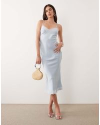 New Look - Contrast Lace Strappy Satin Midi Dress - Lyst