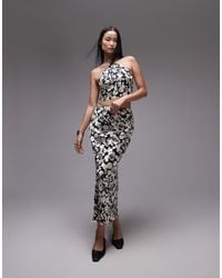 TOPSHOP - Satijnen Maxi Rok Met-Witte Bloemenprint, Deel Van Co-Ord Set - Lyst