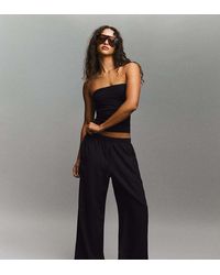 Bershka - Petite Linen Rich Trousers With An Elasticated Waistband - Lyst