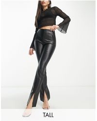 Stradivarius - Tall Faux Leather Trousers With Split Front Detail - Lyst
