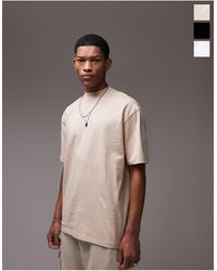 TOPMAN - Confezione da 3 t-shirt oversize nera, bianca e color pietra - Lyst