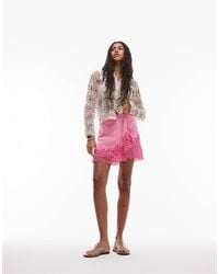 TOPSHOP - Asymmetric Mini Skirt With Lace Trim - Lyst