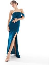 TFNC London - Vestito Lungo Asimmetrico Per Damigelle D'Onore Color Ottanio Con Scollo Alla Bardot - Lyst