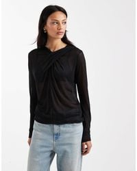 ASOS - Soft Semi Sheer Drape Neck Long Sleeve Top - Lyst