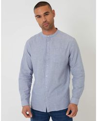 Threadbare - Long Sleeve Linen Mix Shirt With Grandad Collar - Lyst