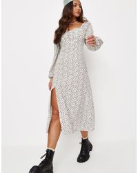 Missguided Long Sleeve Midi Dress With Ruched Bust - White