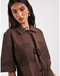 Object - Poplin Crochet Patch Tie Front Shirt Co-ord - Lyst
