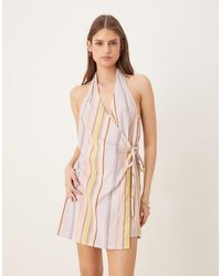 ASOS - Cotton Linen Blend Halter Neck Wrap Mini Sundress - Lyst