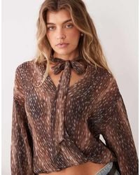 Gina Tricot - Long Sleeve Scarf Blouse - Lyst