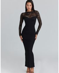 House Of Cb - Shiloh Lace Long Sleeved Corset Maxi Dress - Lyst