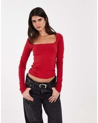 JJXX - Long Sleeve Square Neck Top With Lace Trim Detail - Lyst
