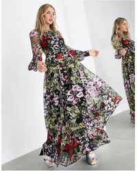 asos edition floral embroidered maxi dress with cutabout skirt