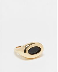 ASOS - Asos design curve – ring mit 14-karat-vergoldung und schwarzem schmuckstein - Lyst